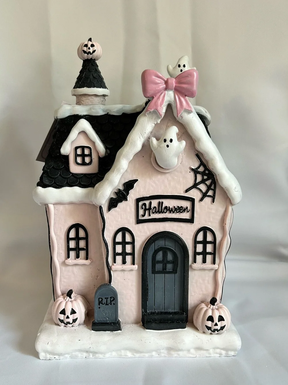 Pink and Black Halloween Haunted House Tabletop Decor 11.5” Tall NWT